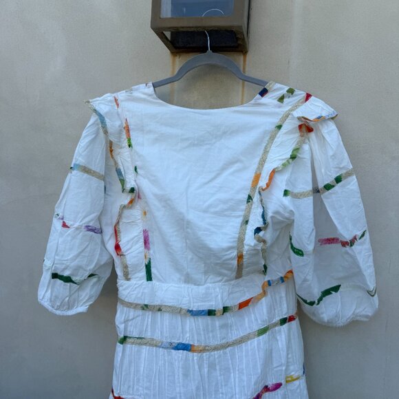 NWT Farm Rio Midi Dress Mixed Prints Off White V-Neck Short Puff Sleeves Ruffled - Picture 8 of 8